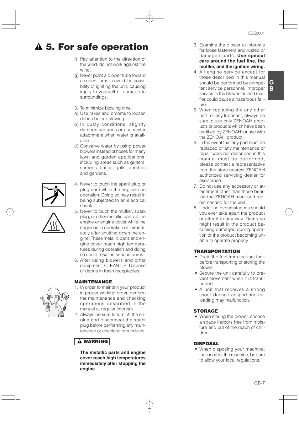 For safe operation | Zenoah RedMax EBZ8001 User Manual | Page 7 / 14