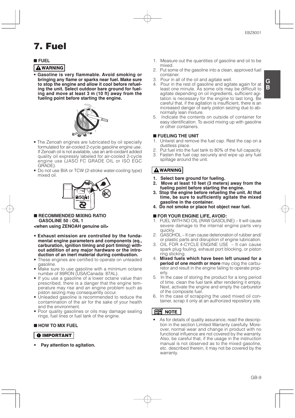 Fuel | Zenoah RedMax EBZ8001 User Manual | Page 9 / 14