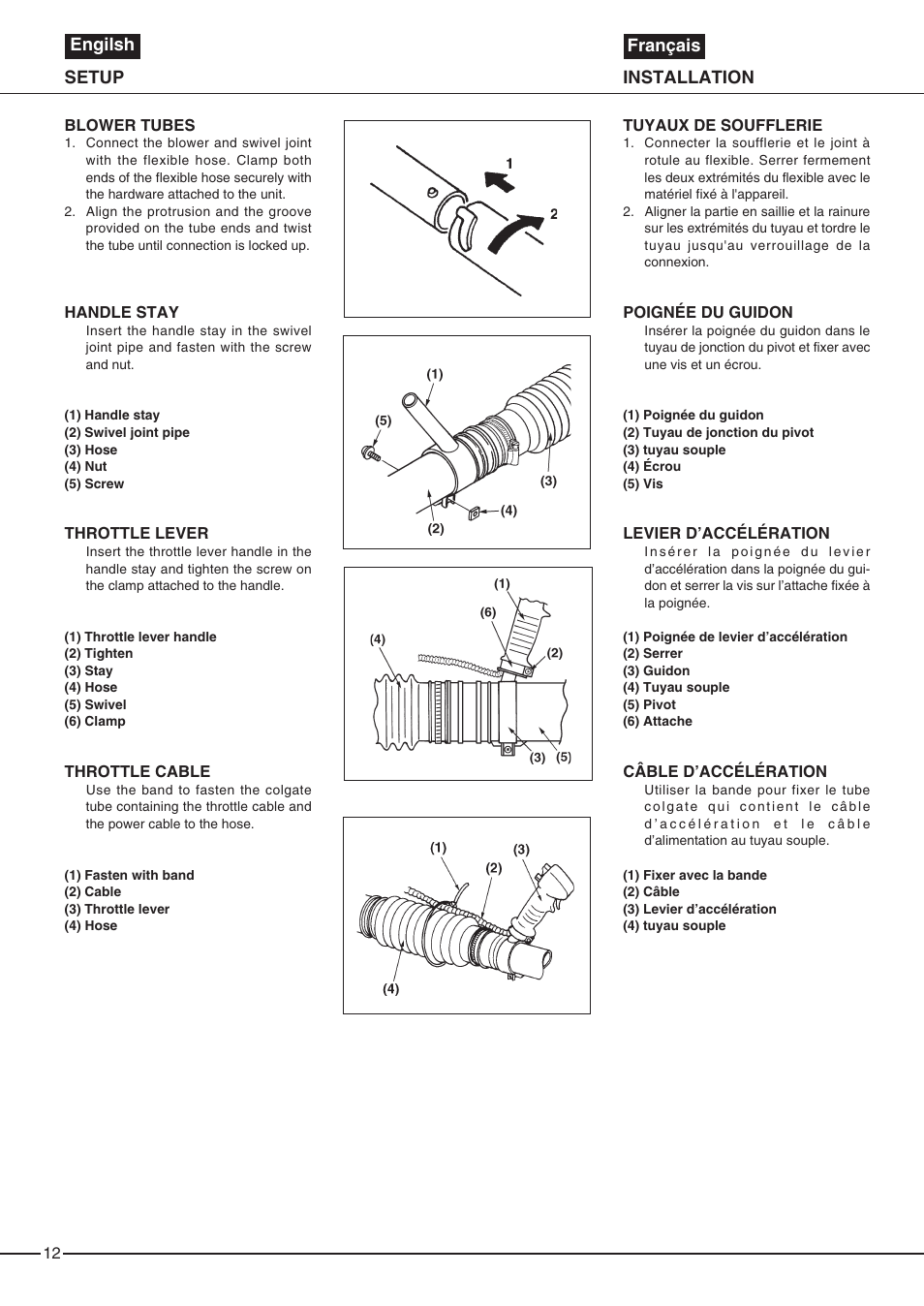 Installation setup engilsh français | Zenoah EB6200 User Manual | Page 12 / 32