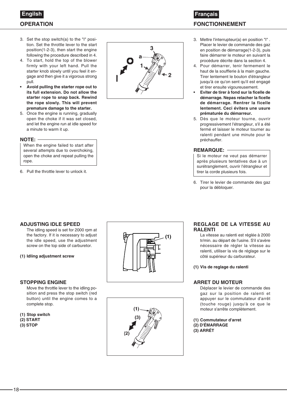 Operation fonctionnement engilsh français | Zenoah EB6200 User Manual | Page 18 / 32