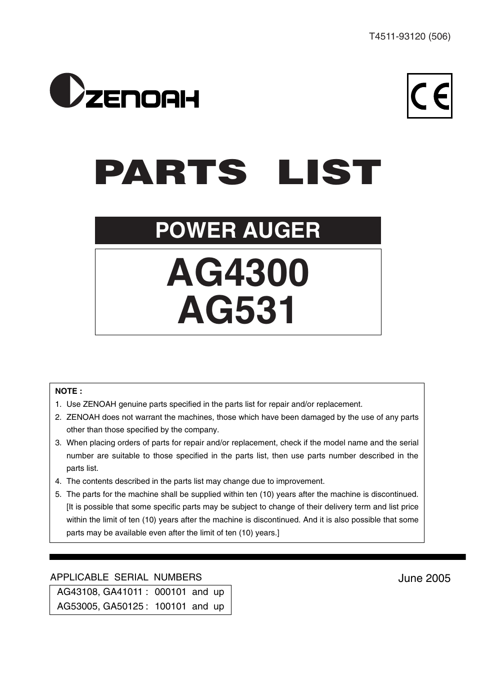 Zenoah POWER AUGER AG531 User Manual | 11 pages