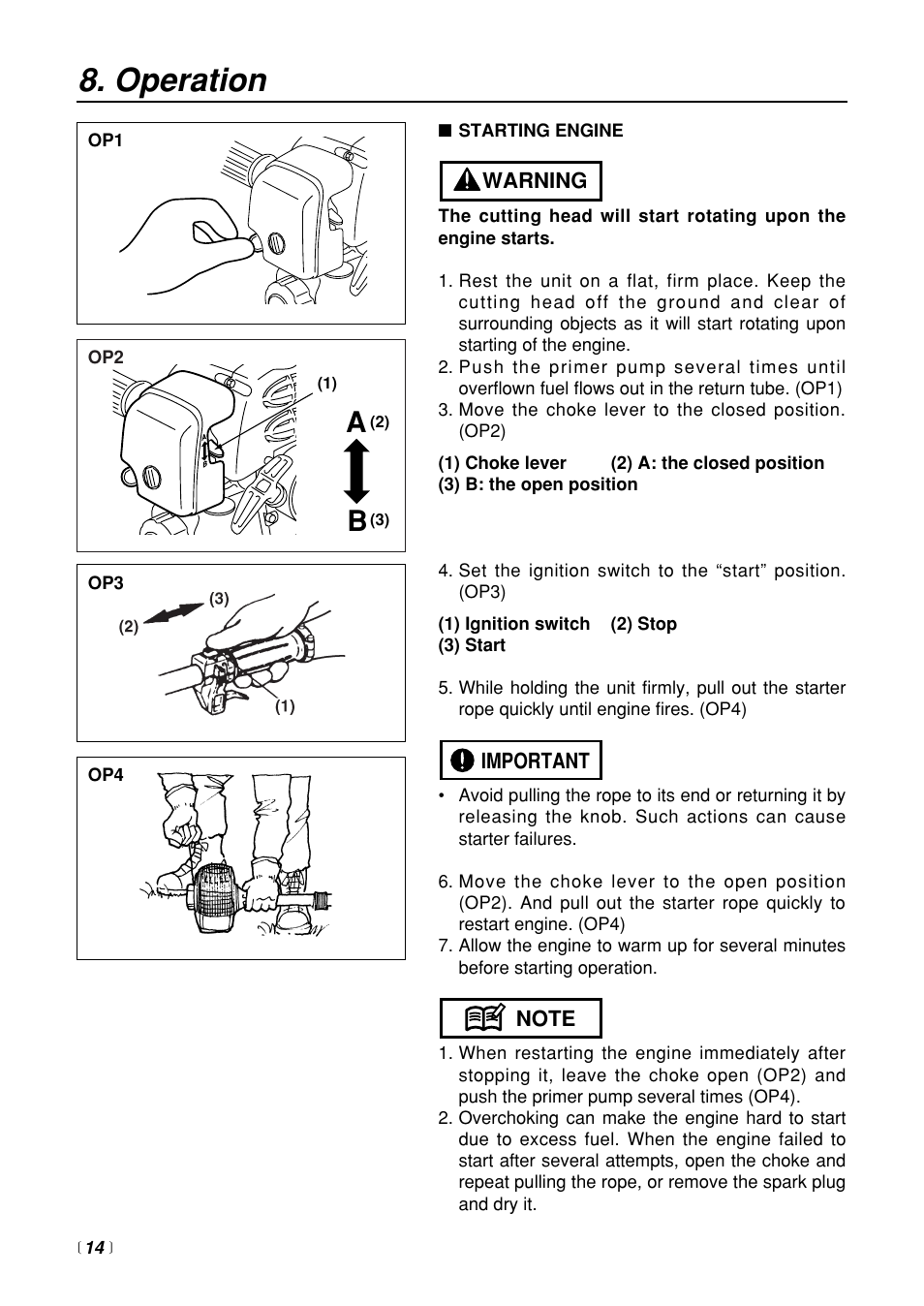 Operation | Zenoah BT250 User Manual | Page 14 / 24