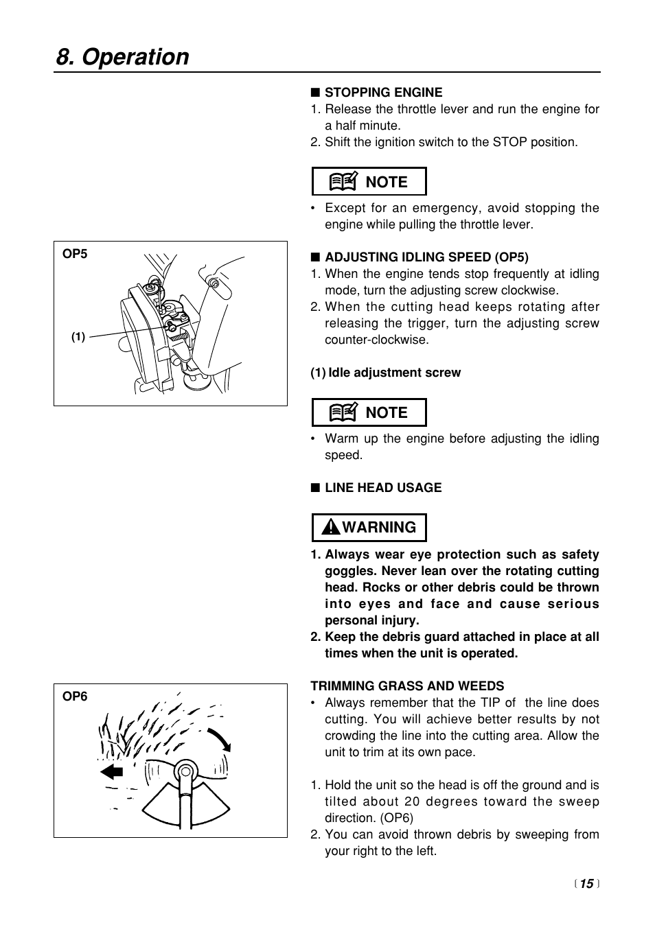 Operation | Zenoah BT250 User Manual | Page 15 / 24