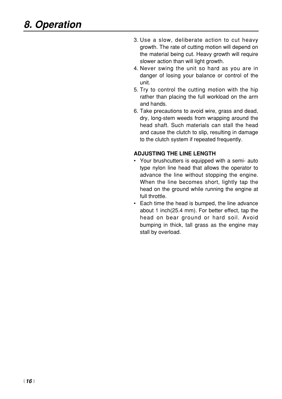 Operation | Zenoah BT250 User Manual | Page 16 / 24