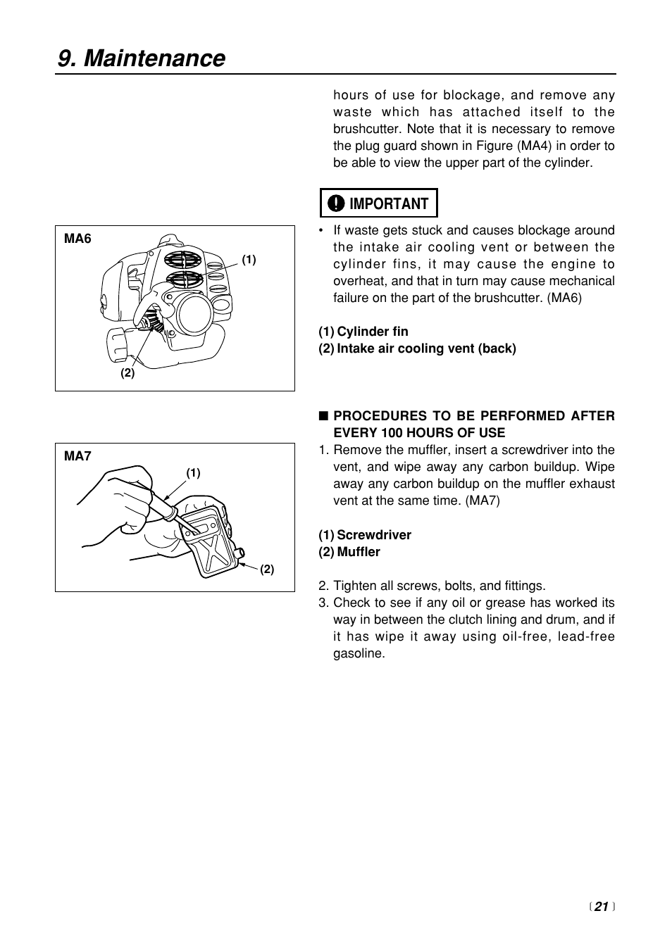 Maintenance | Zenoah BT250 User Manual | Page 21 / 24