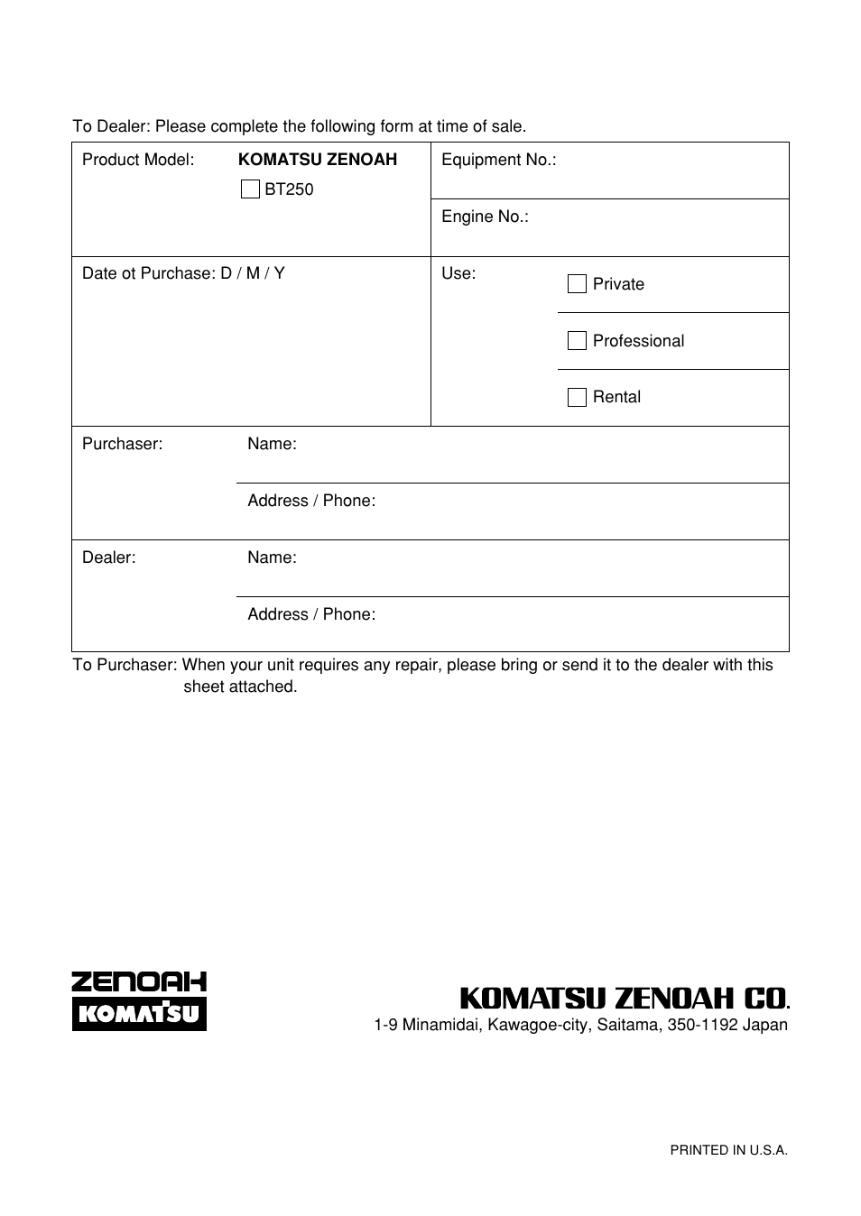 Zenoah BT250 User Manual | Page 24 / 24