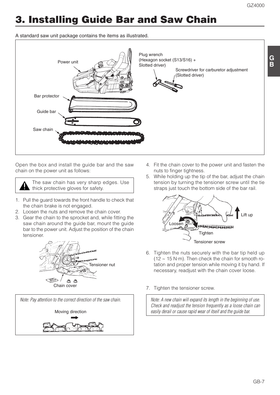 Installing guide bar and saw chain | Zenoah GZ4000 User Manual | Page 7 / 15