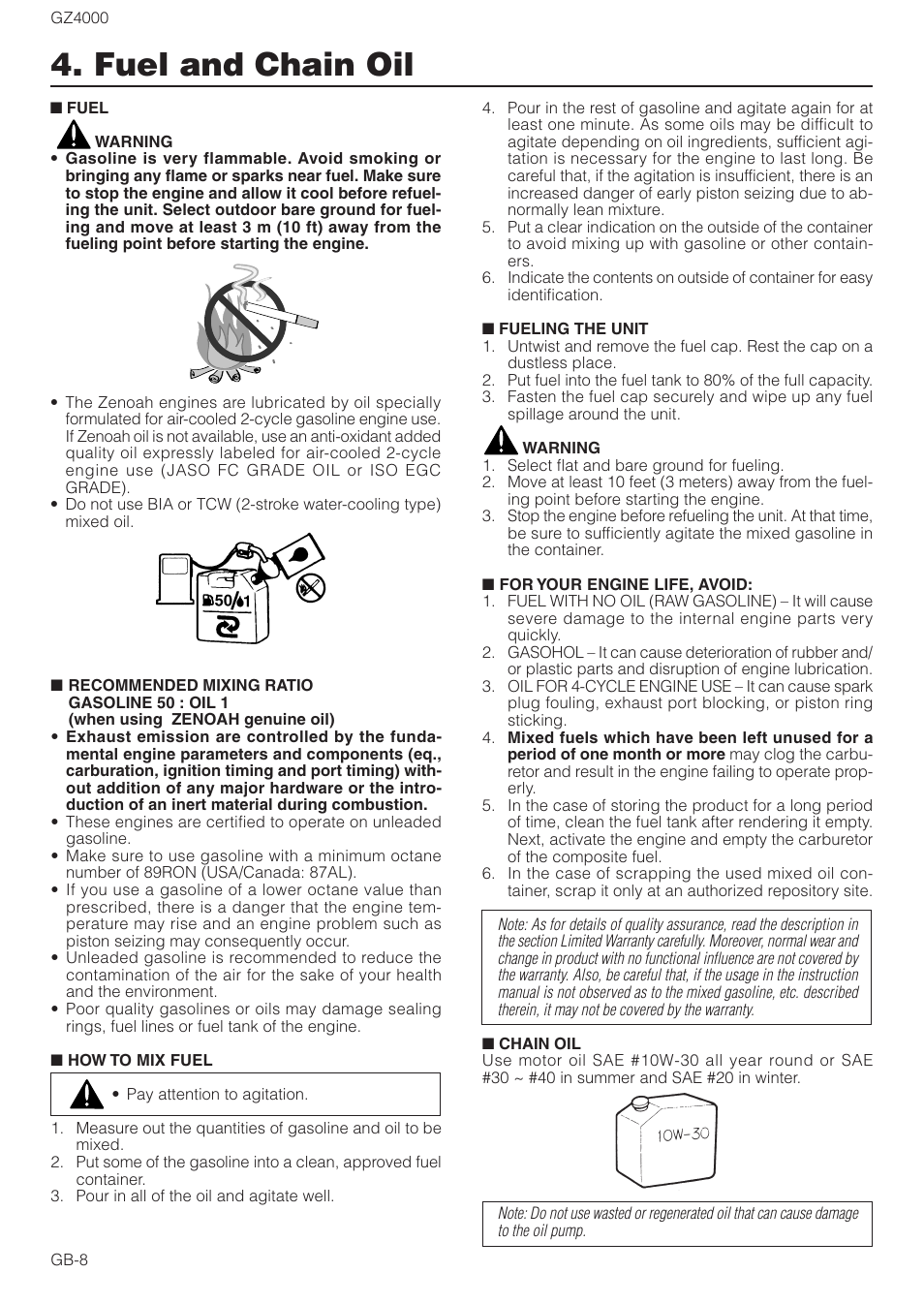 Fuel and chain oil | Zenoah GZ4000 User Manual | Page 8 / 15