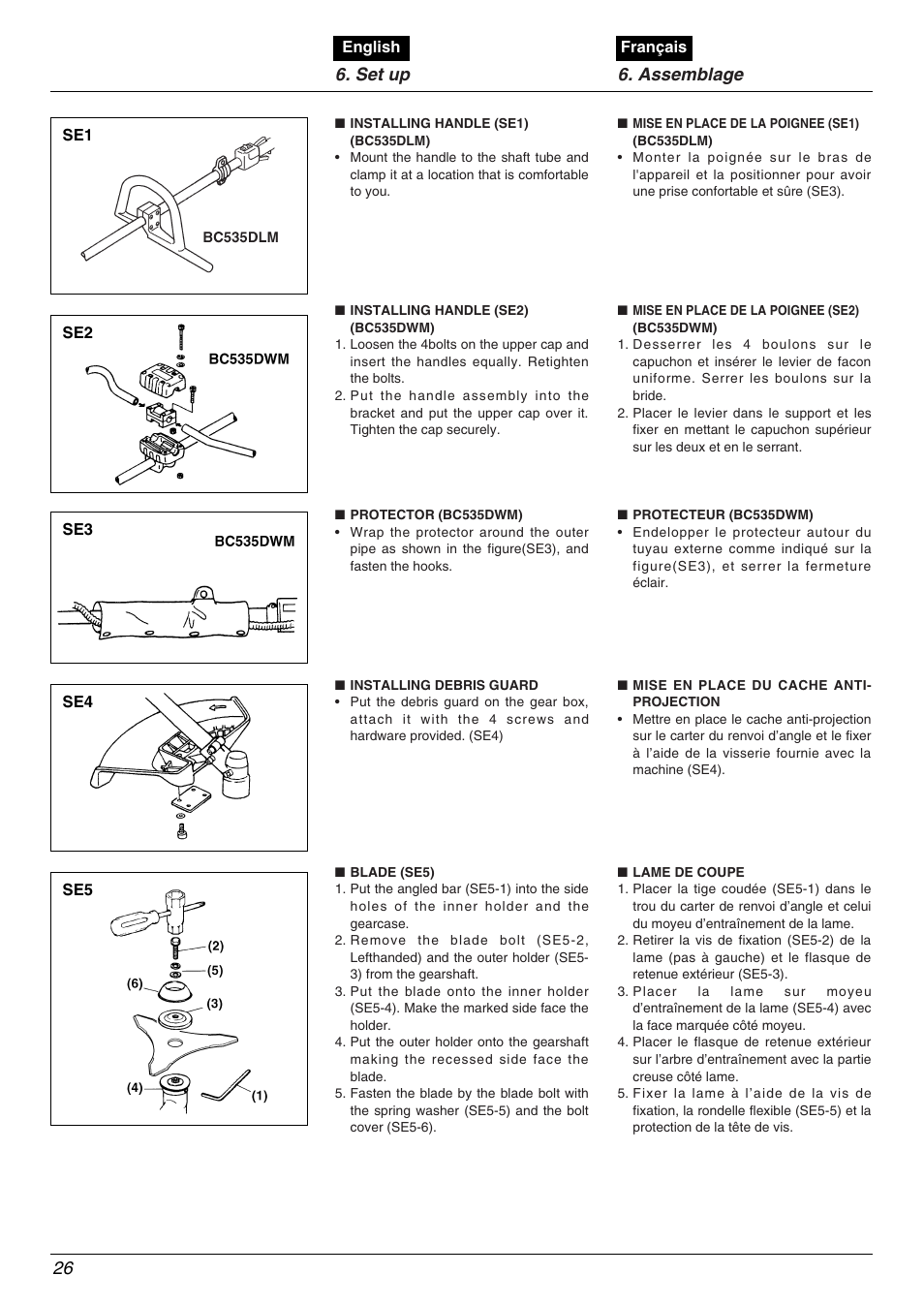 26 6. set up 6. assemblage | Zenoah BC535DLM User Manual | Page 26 / 60