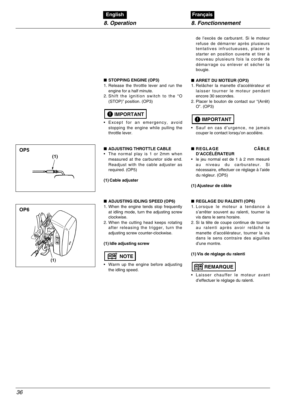 Operation 8. fonctionnement 36 | Zenoah BC535DLM User Manual | Page 36 / 60