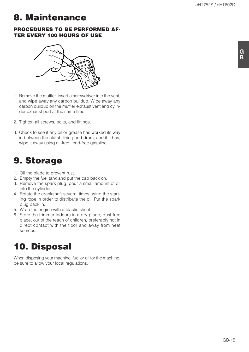 Storage, Disposal, Maintenance | Zenoah EHT602D User Manual | Page 15 / 16