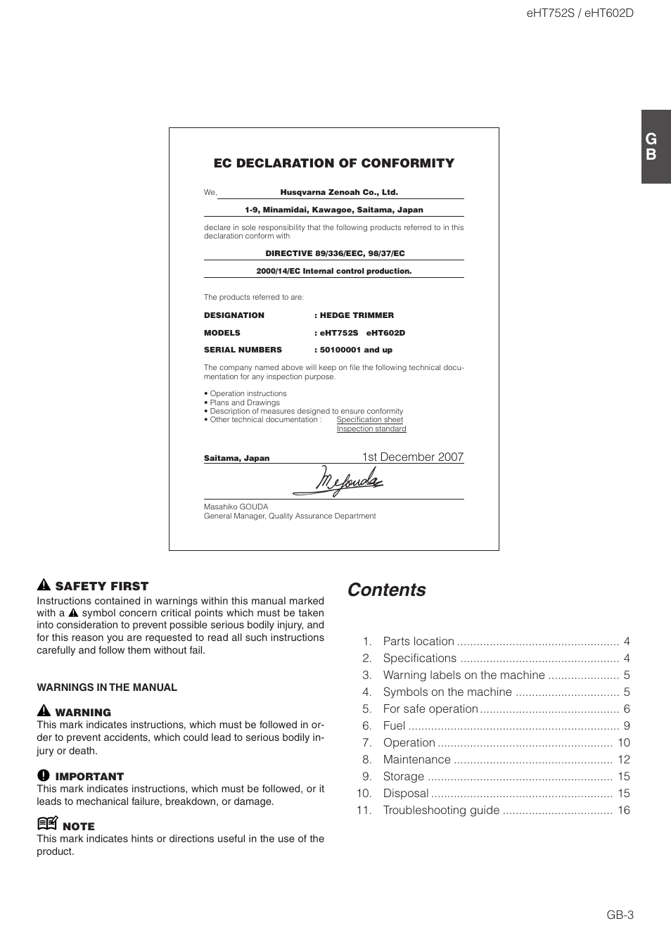 Zenoah EHT602D User Manual | Page 3 / 16