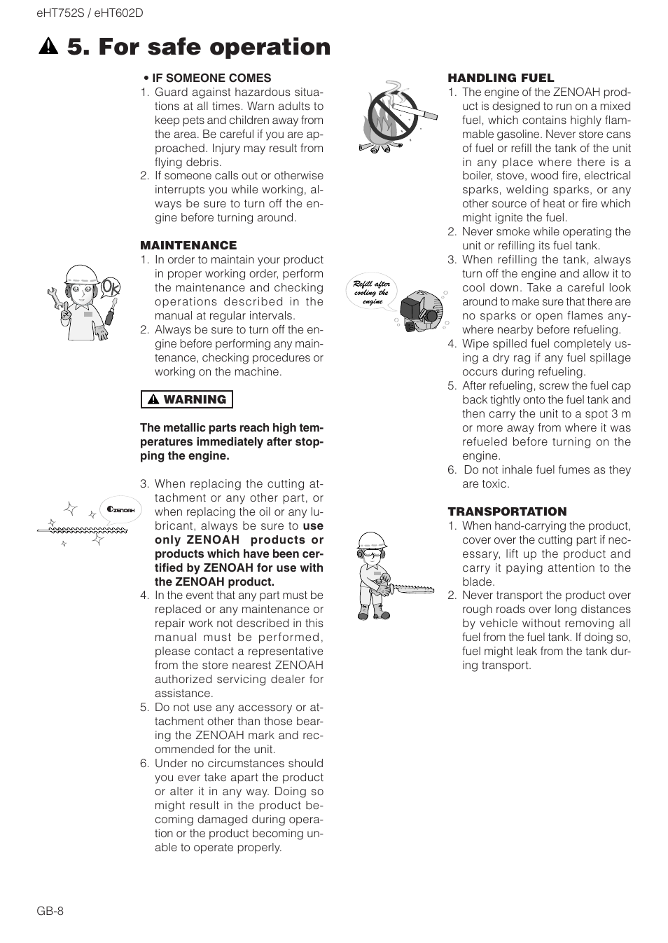 For safe operation | Zenoah EHT602D User Manual | Page 8 / 16