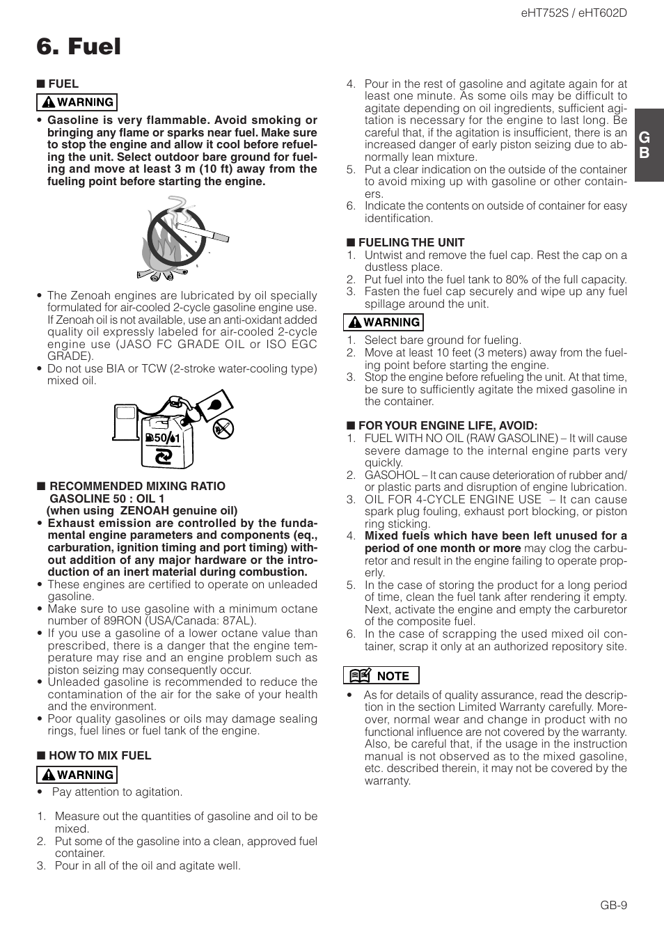 Fuel | Zenoah EHT602D User Manual | Page 9 / 16