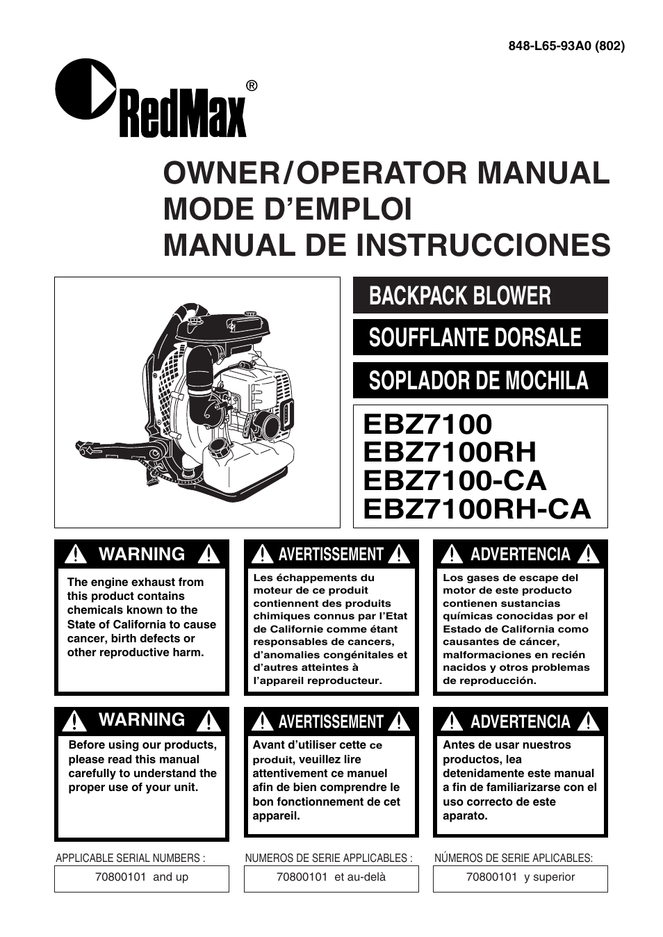 Zenoah EBZ7100-CA User Manual | 60 pages