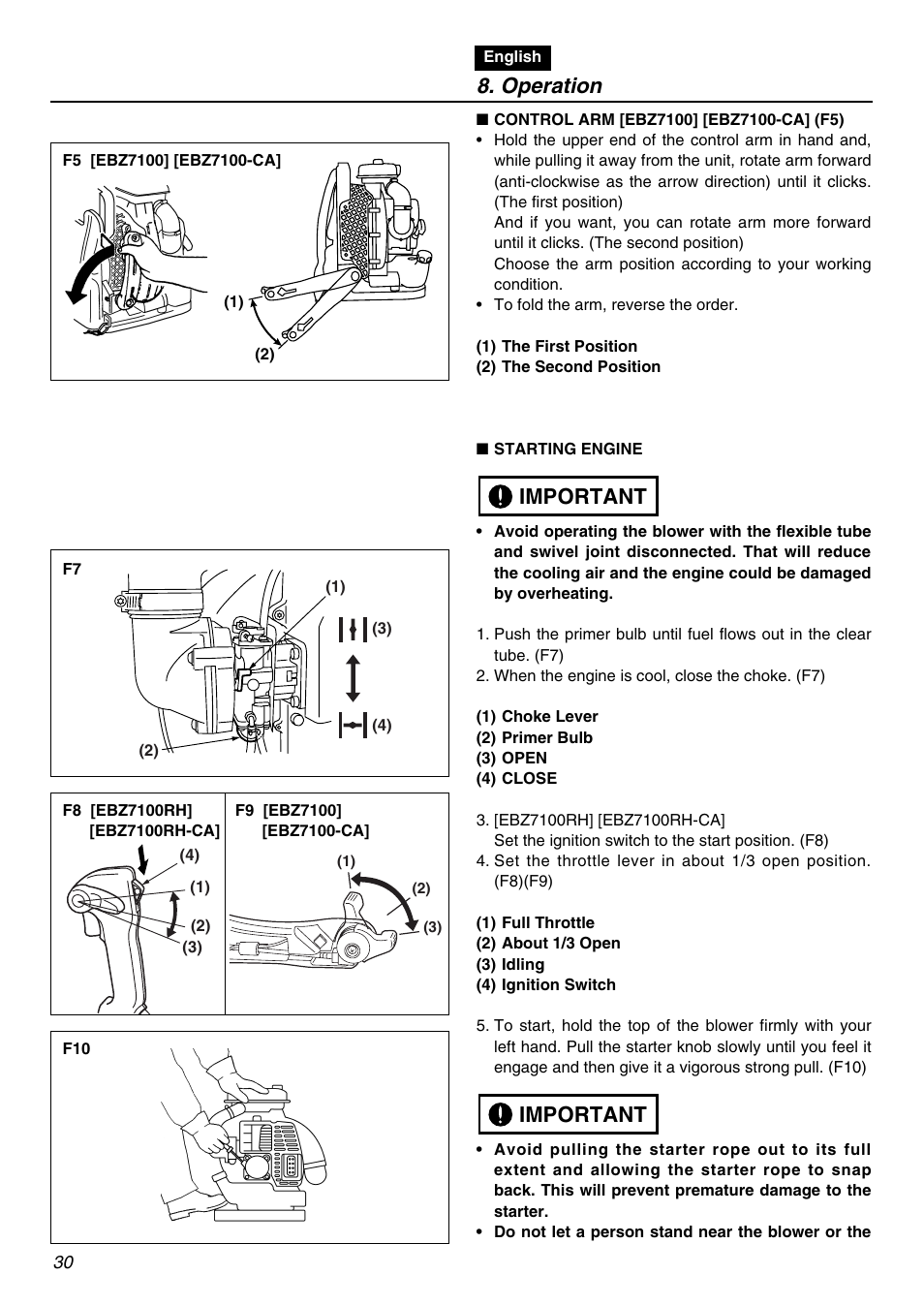 Operation, Important | Zenoah EBZ7100-CA User Manual | Page 30 / 60