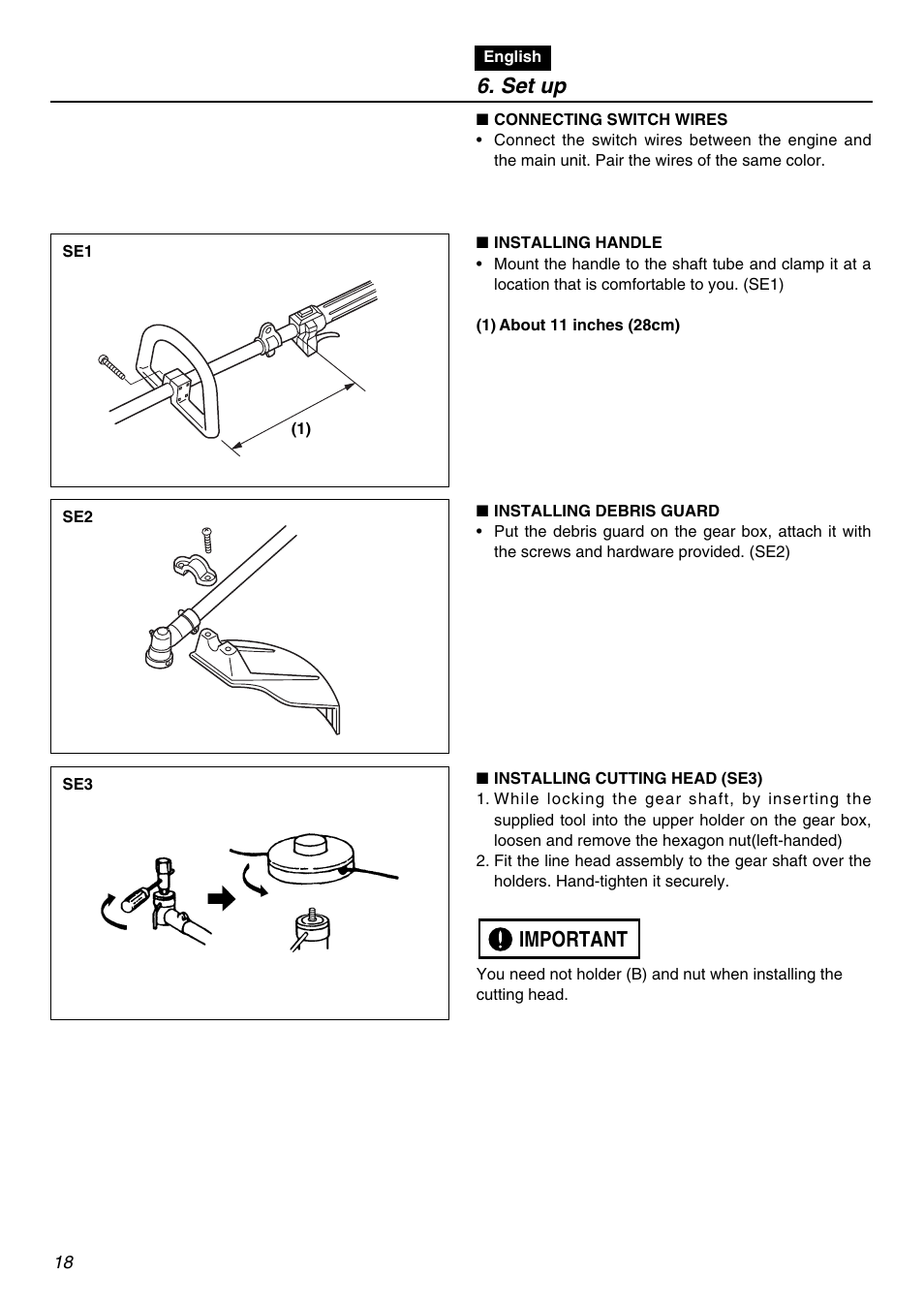Set up, Important | Zenoah TR2300 User Manual | Page 18 / 64