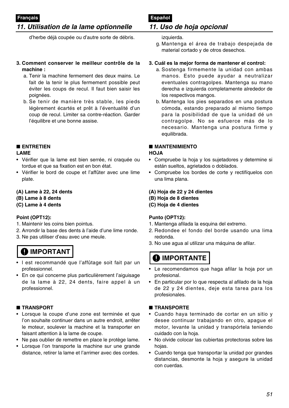 Important | Zenoah TR2300 User Manual | Page 51 / 64