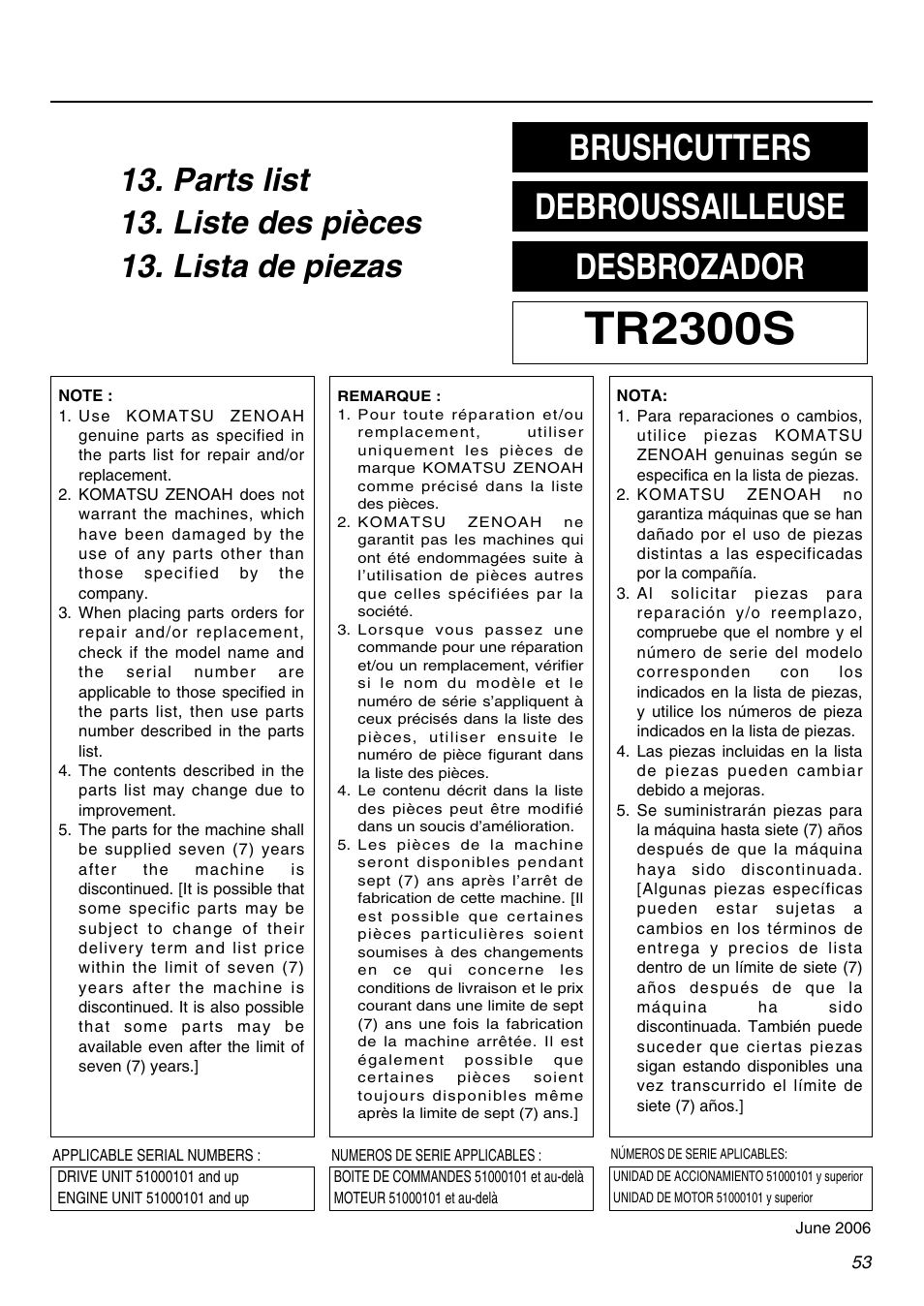 Tr2300s, Brushcutters debroussailleuse desbrozador | Zenoah TR2300 User Manual | Page 53 / 64