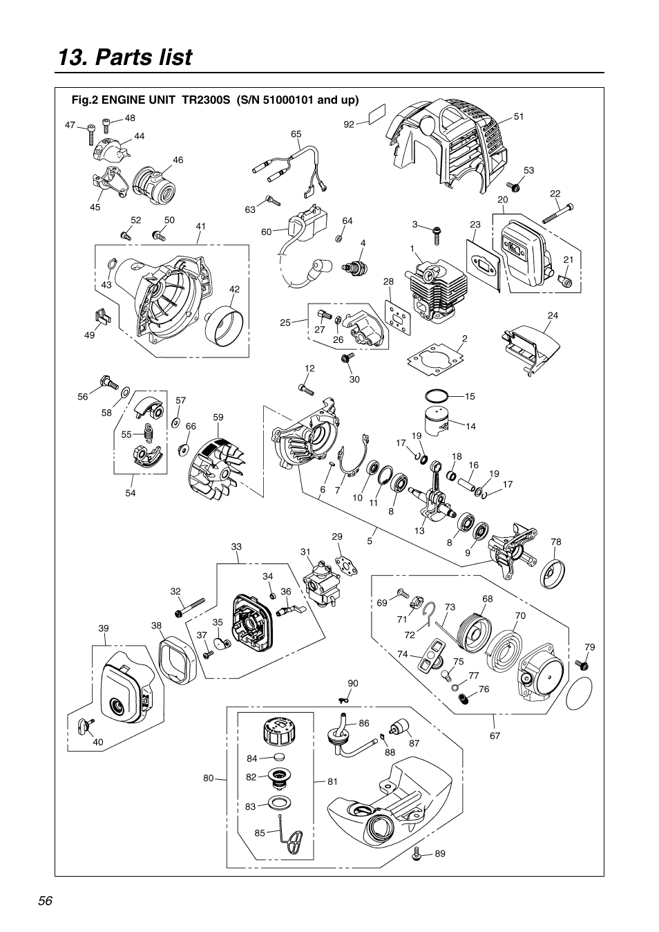 Parts list | Zenoah TR2300 User Manual | Page 56 / 64