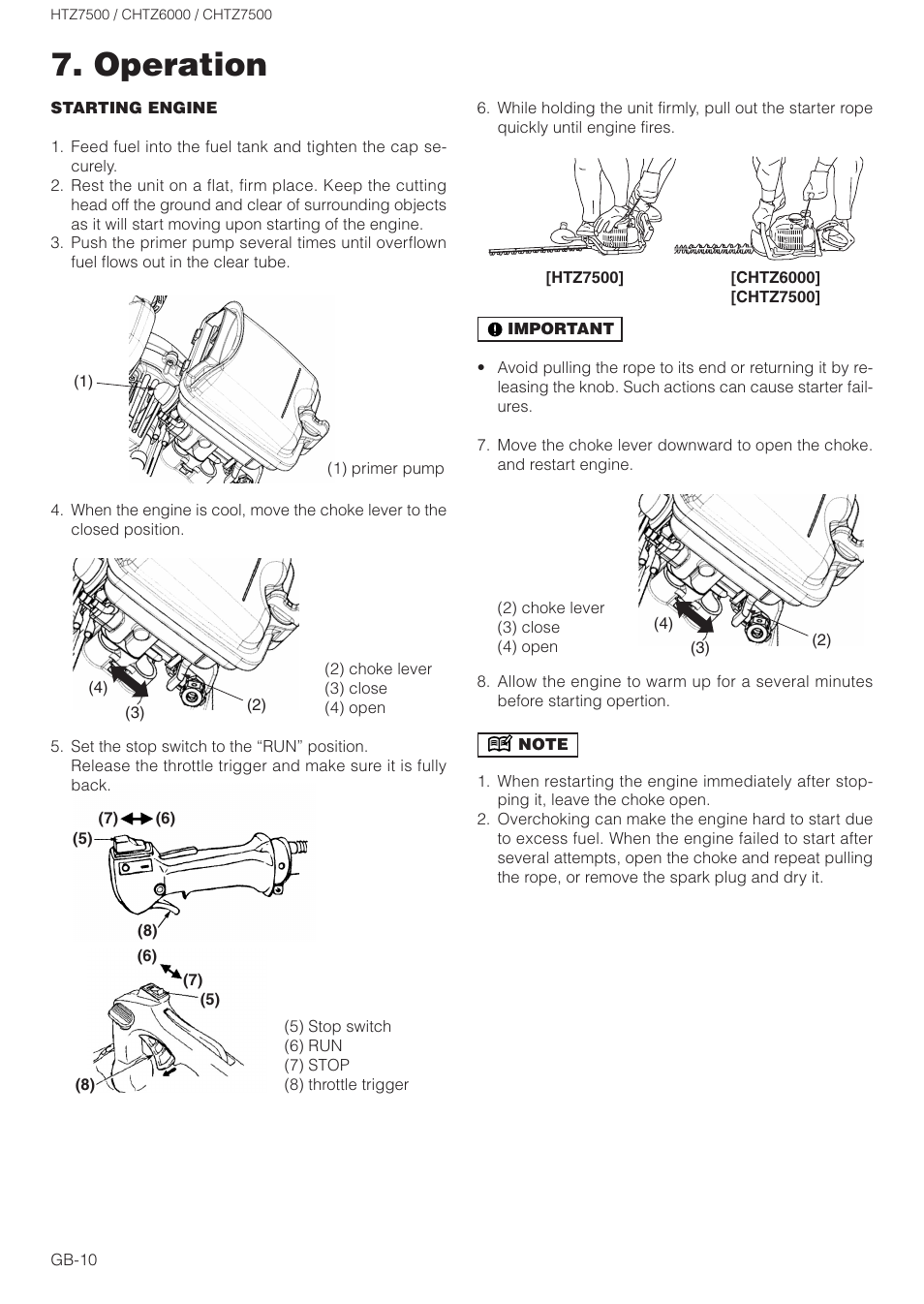 Operation | Zenoah HTZ7500 User Manual | Page 10 / 16