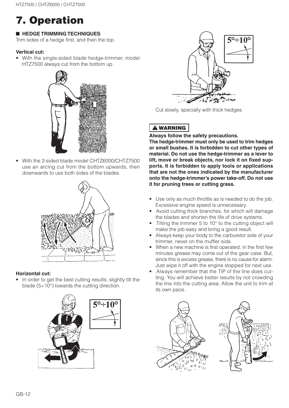 Operation | Zenoah HTZ7500 User Manual | Page 12 / 16