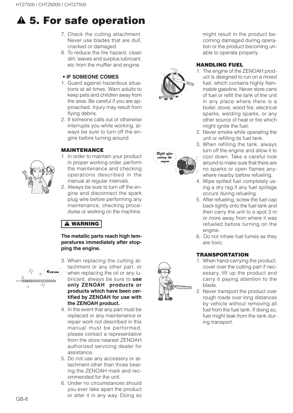 For safe operation | Zenoah HTZ7500 User Manual | Page 8 / 16