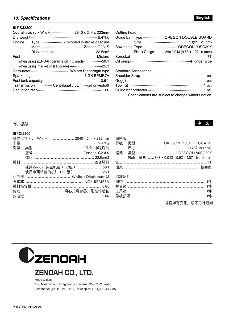 Zenoah PSJ2300 User Manual | Page 28 / 28