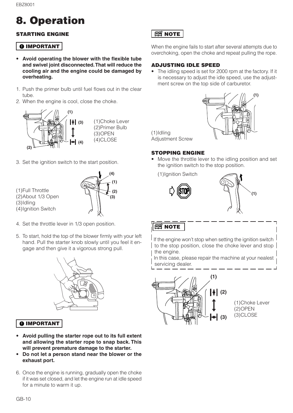 Operation | Zenoah EBZ8001 User Manual | Page 10 / 14