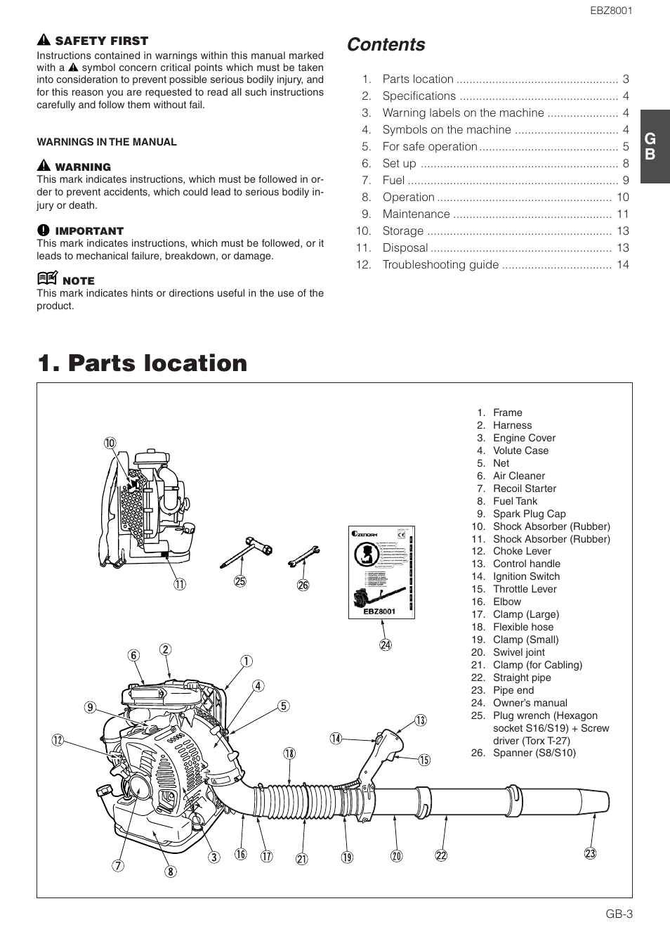 Zenoah EBZ8001 User Manual | Page 3 / 14