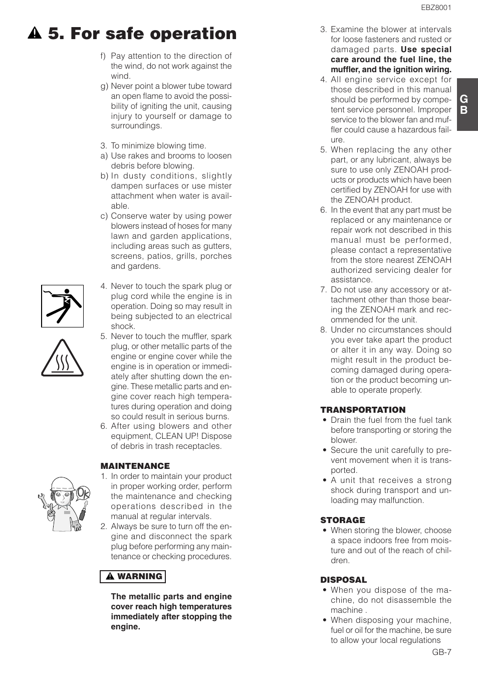 For safe operation | Zenoah EBZ8001 User Manual | Page 7 / 14