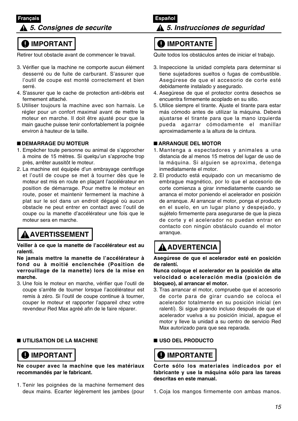 Important avertissement important | Zenoah EXZ2401S User Manual | Page 15 / 112