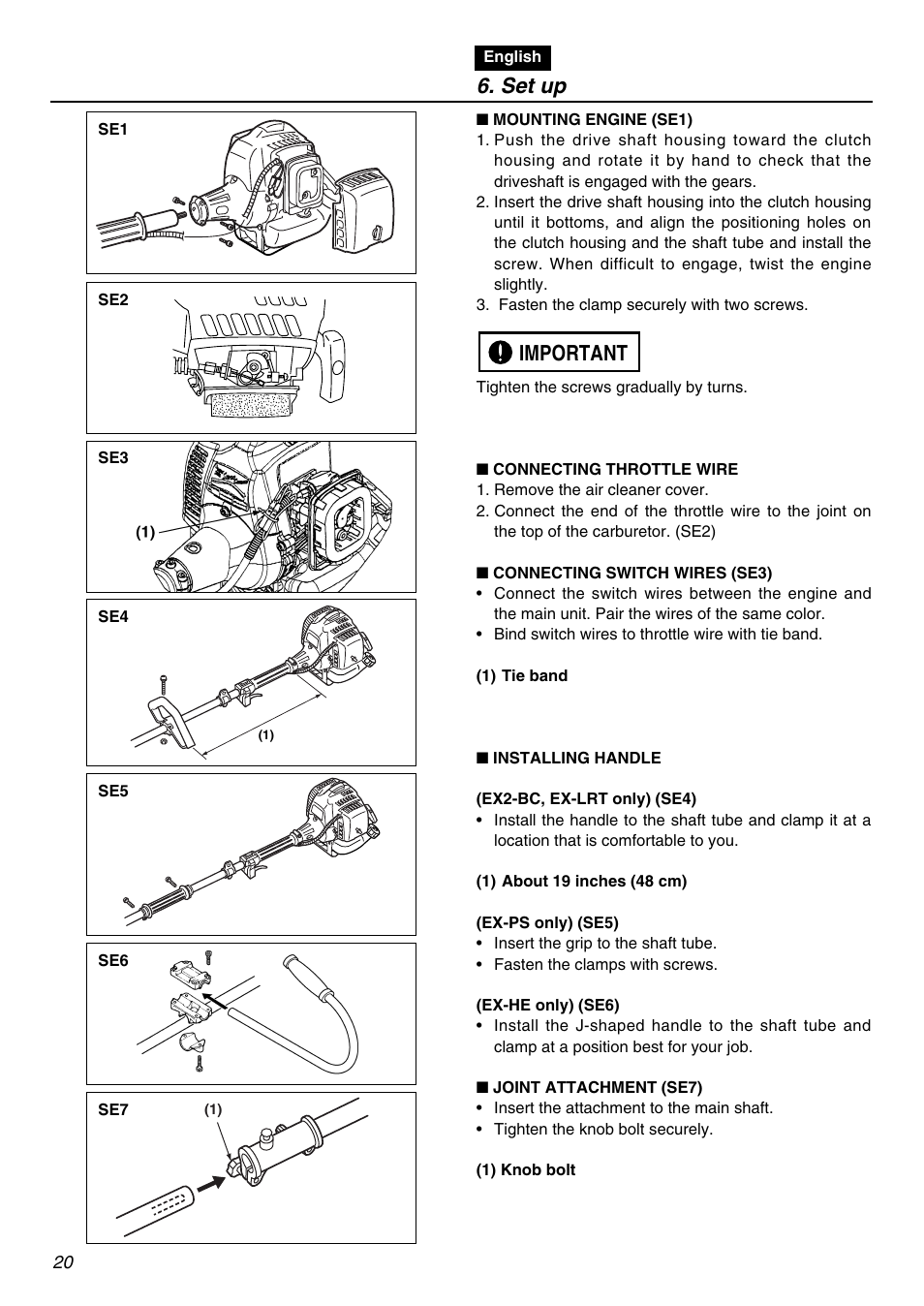 Set up, Important | Zenoah EXZ2401S User Manual | Page 20 / 112