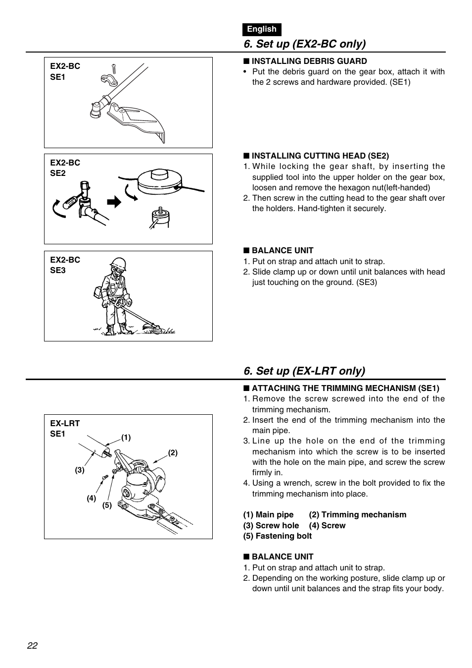 Set up (ex2-bc only), Set up (ex-lrt only) | Zenoah EXZ2401S User Manual | Page 22 / 112