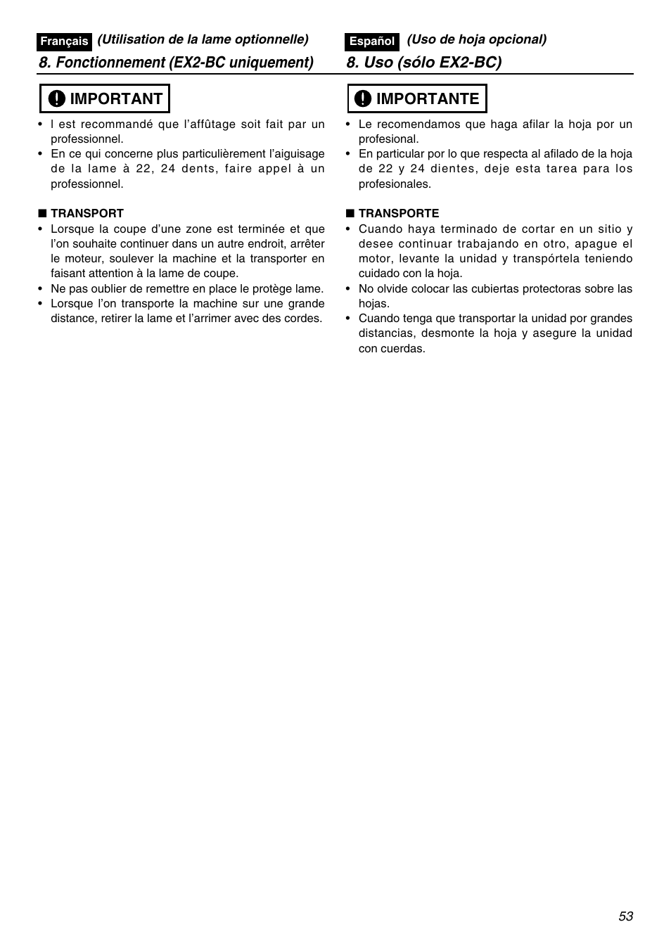 Important | Zenoah EXZ2401S User Manual | Page 53 / 112