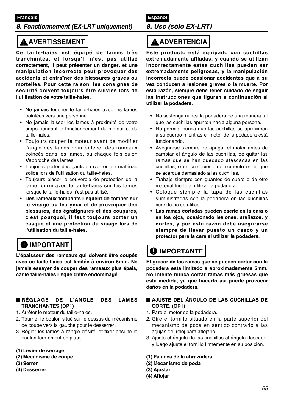 Importante advertencia | Zenoah EXZ2401S User Manual | Page 55 / 112