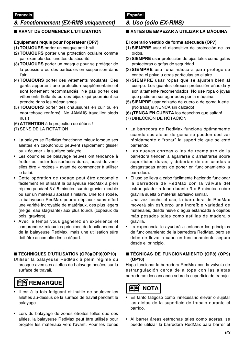 Nota | Zenoah EXZ2401S User Manual | Page 63 / 112