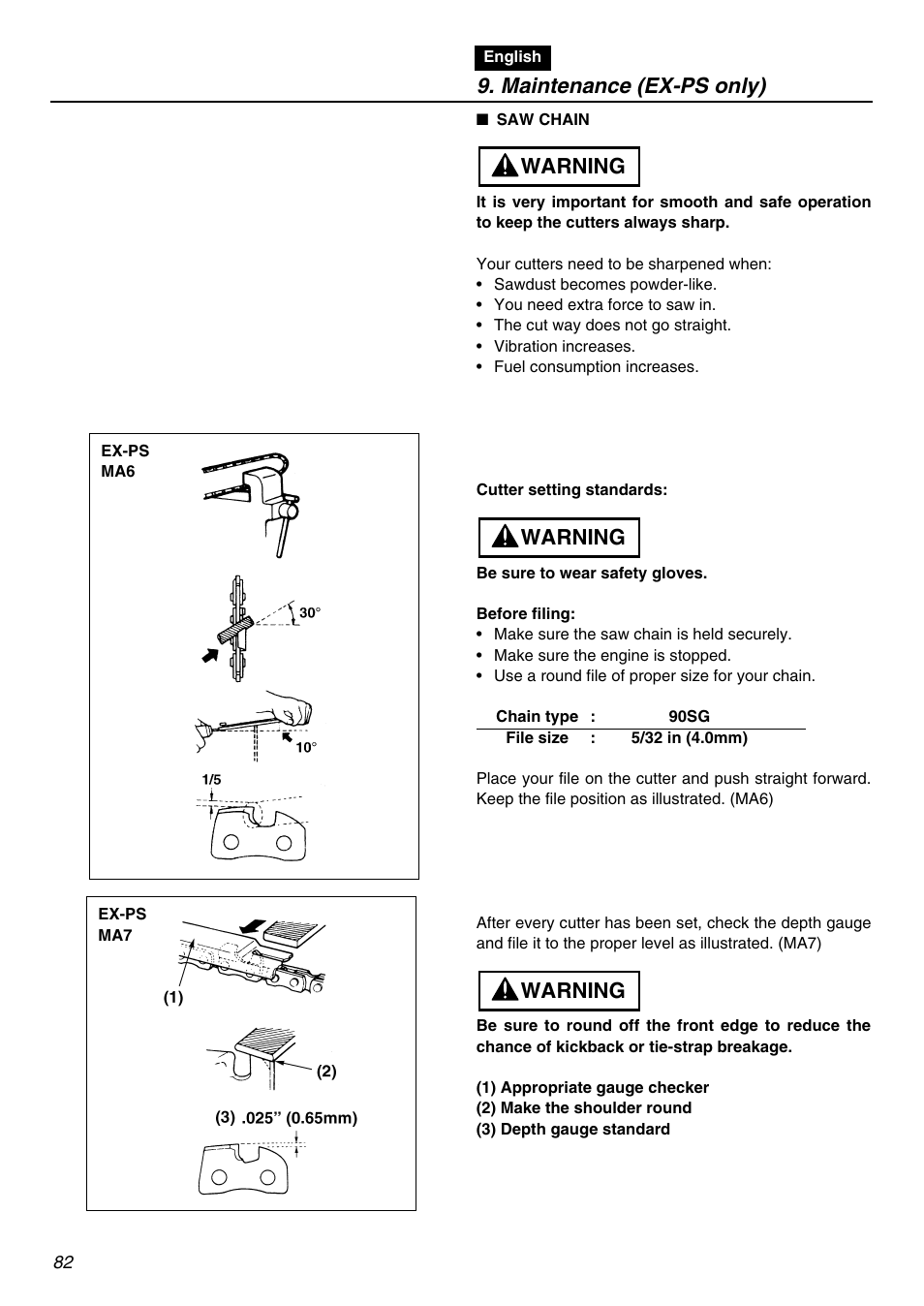 Maintenance (ex-ps only), Warning | Zenoah EXZ2401S User Manual | Page 82 / 112