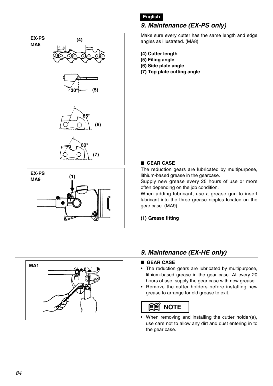 Maintenance (ex-ps only), Maintenance (ex-he only) | Zenoah EXZ2401S User Manual | Page 84 / 112