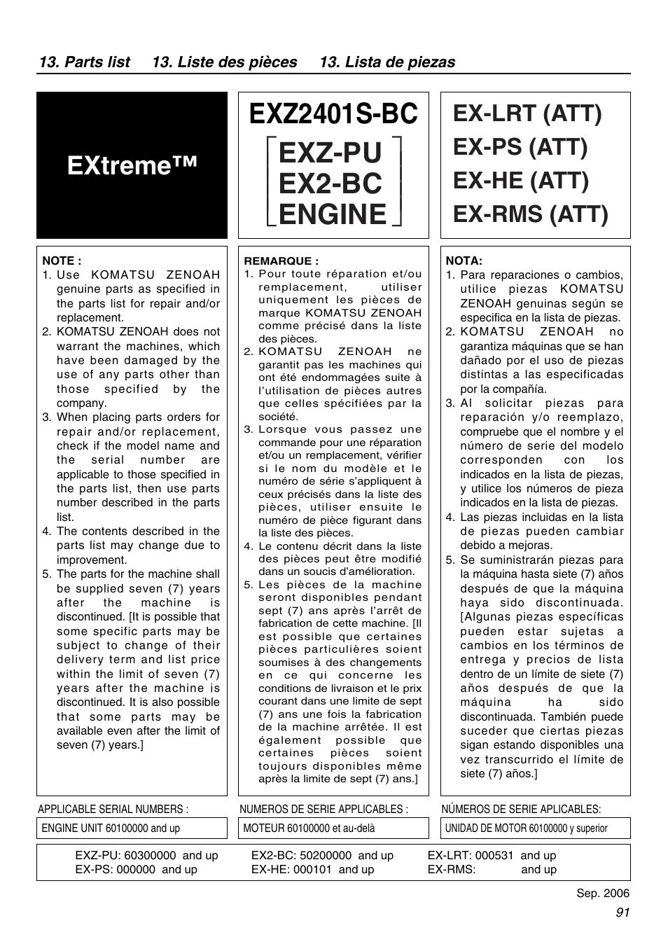 Extreme, Ex-lrt (att) ex-ps (att) ex-he (att) ex-rms (att) | Zenoah EXZ2401S User Manual | Page 91 / 112