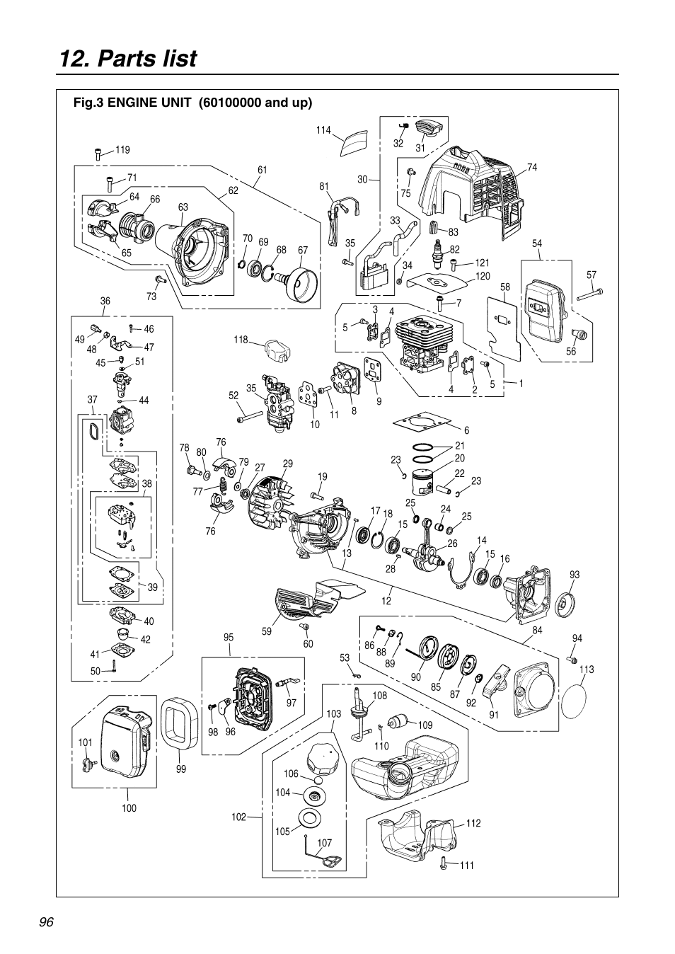 Parts list | Zenoah EXZ2401S User Manual | Page 96 / 112