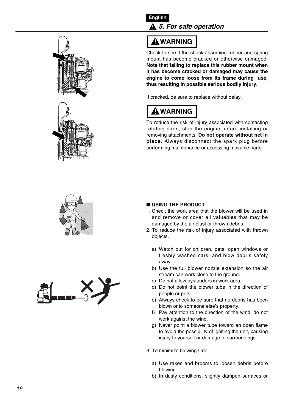 Warning, Warning 5. for safe operation | Zenoah EBZ3000RH User Manual | Page 16 / 60