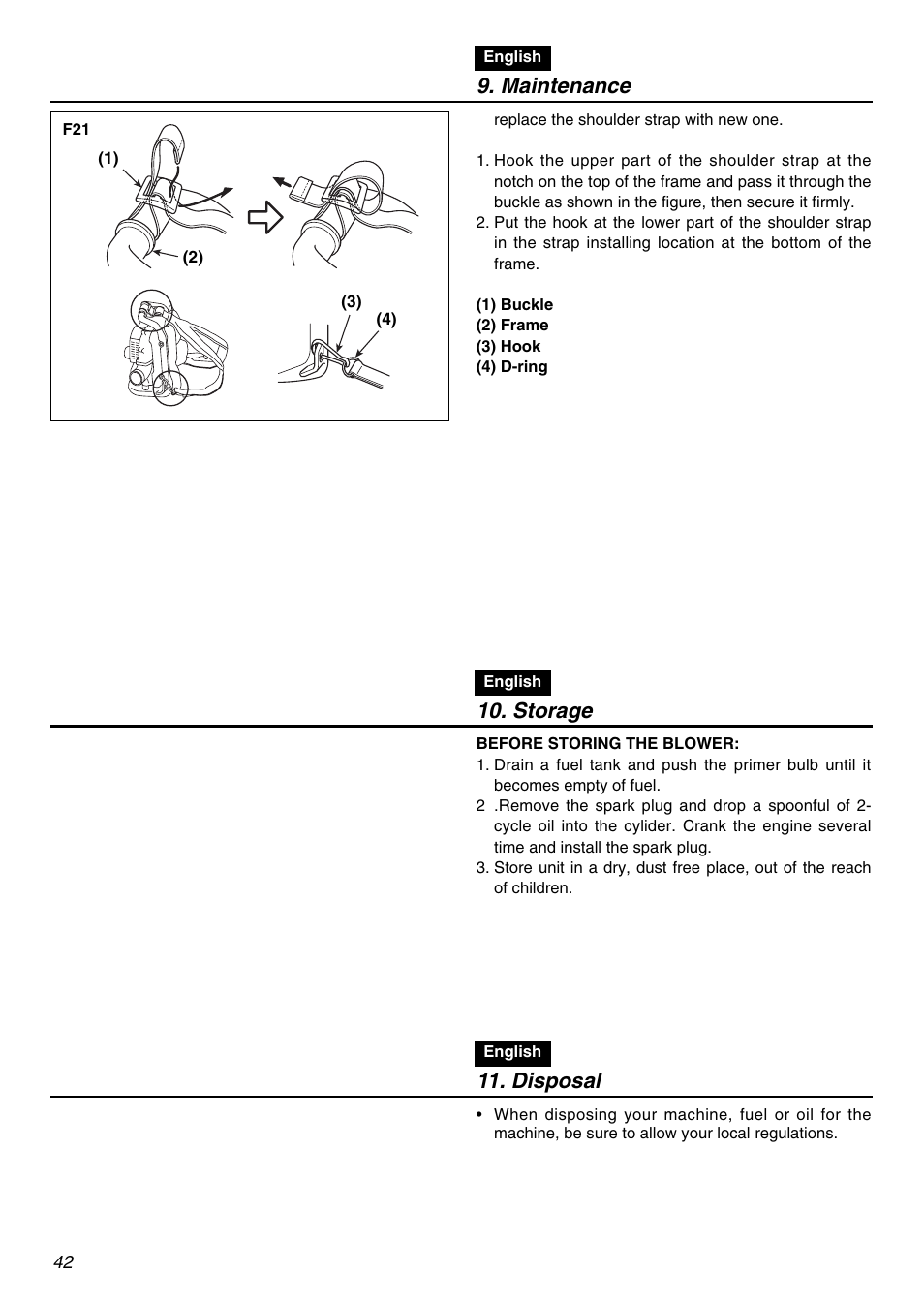 Maintenance, Storage, Disposal | Zenoah EBZ3000RH User Manual | Page 42 / 60