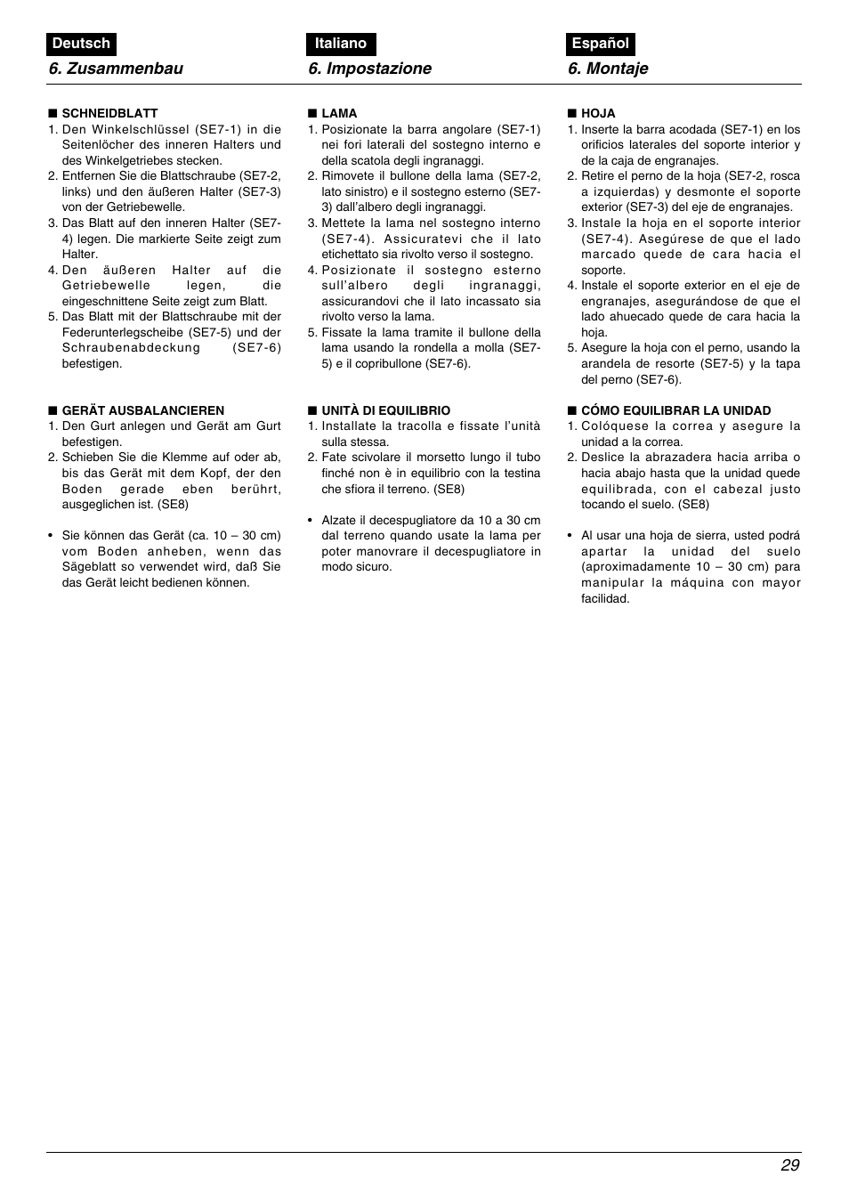 Zusammenbau 6. impostazione 6. montaje 29 | Zenoah BC2602DLM User Manual | Page 29 / 60