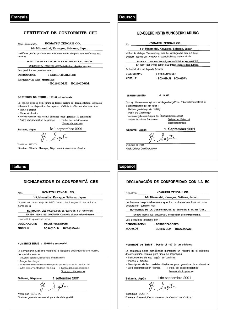 Zenoah BC2602DLM User Manual | Page 3 / 60