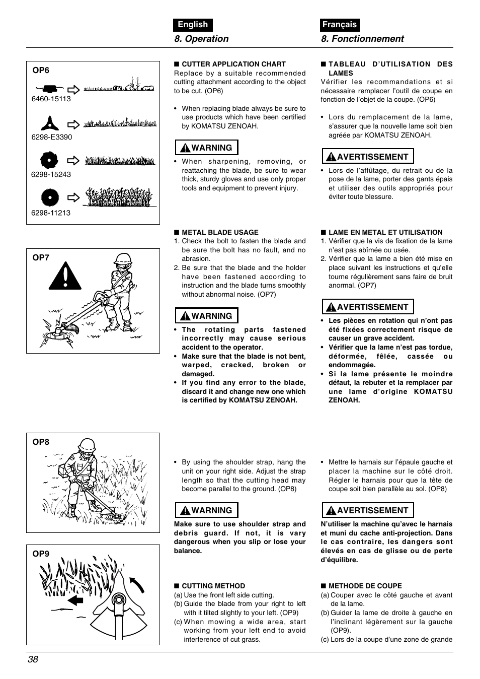 38 8. operation 8. fonctionnement | Zenoah BC2602DLM User Manual | Page 38 / 60