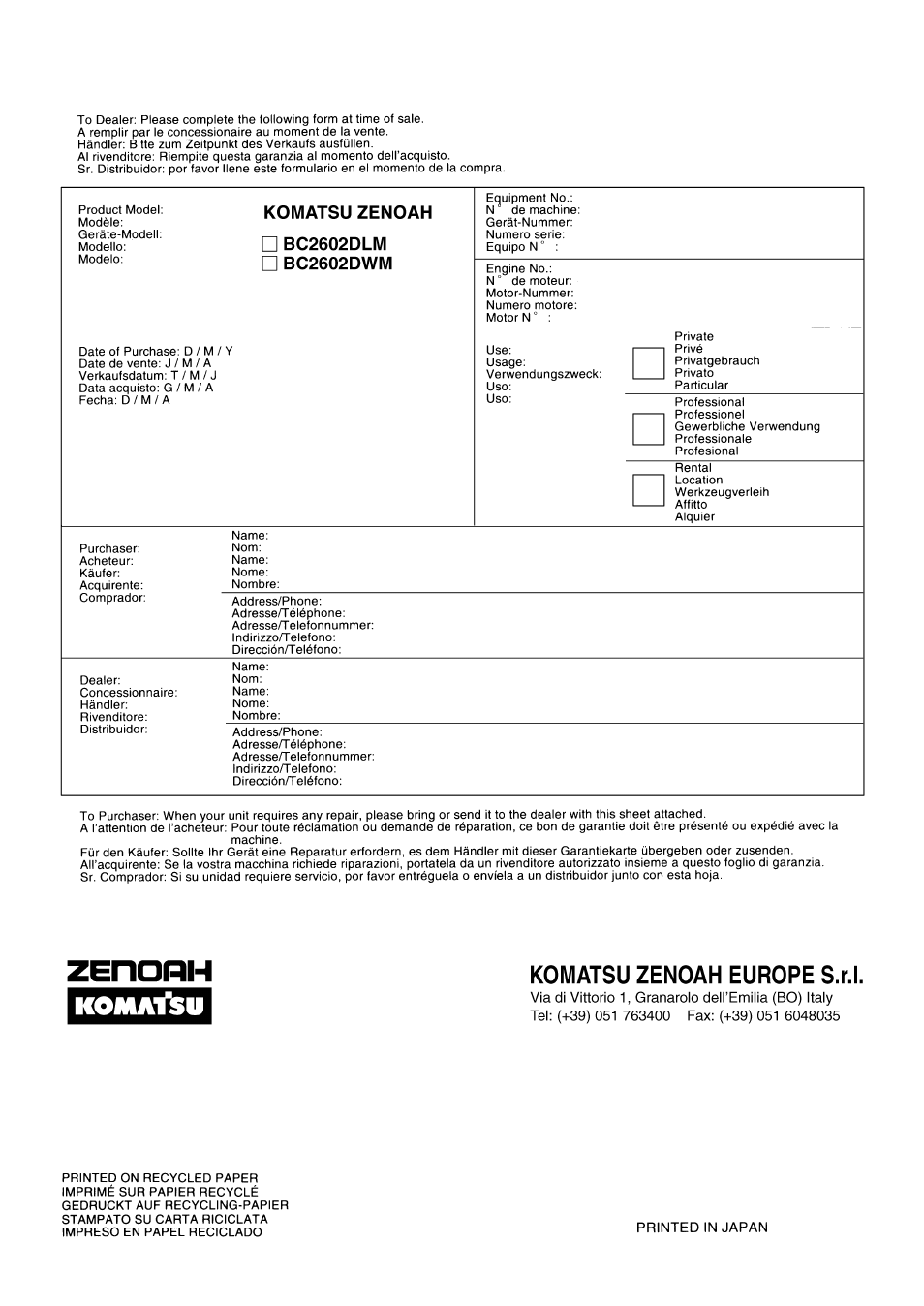 Zenoah BC2602DLM User Manual | Page 60 / 60