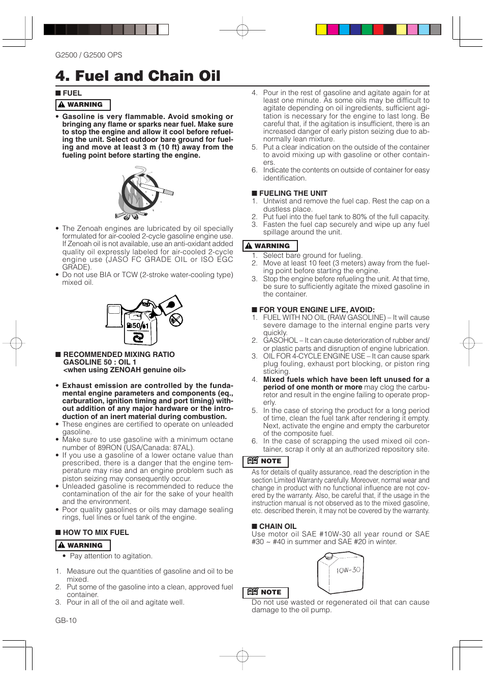 Fuel and chain oil | Zenoah G2500 OPS User Manual | Page 10 / 19