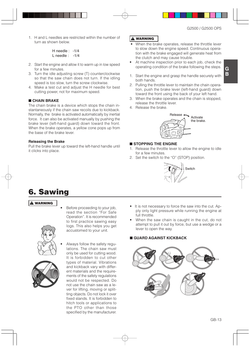 Sawing | Zenoah G2500 OPS User Manual | Page 13 / 19
