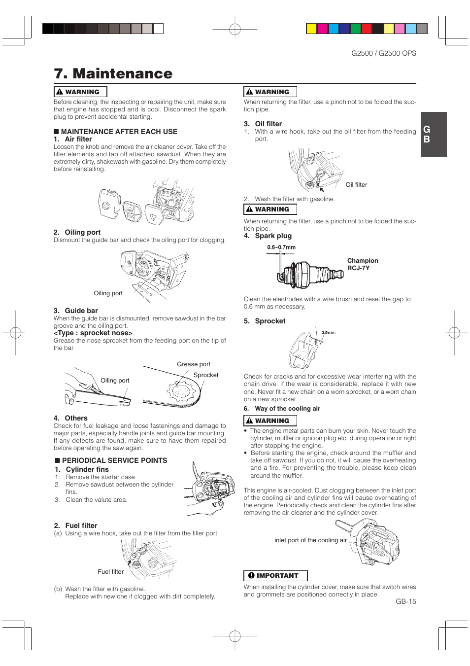 Maintenance | Zenoah G2500 OPS User Manual | Page 15 / 19